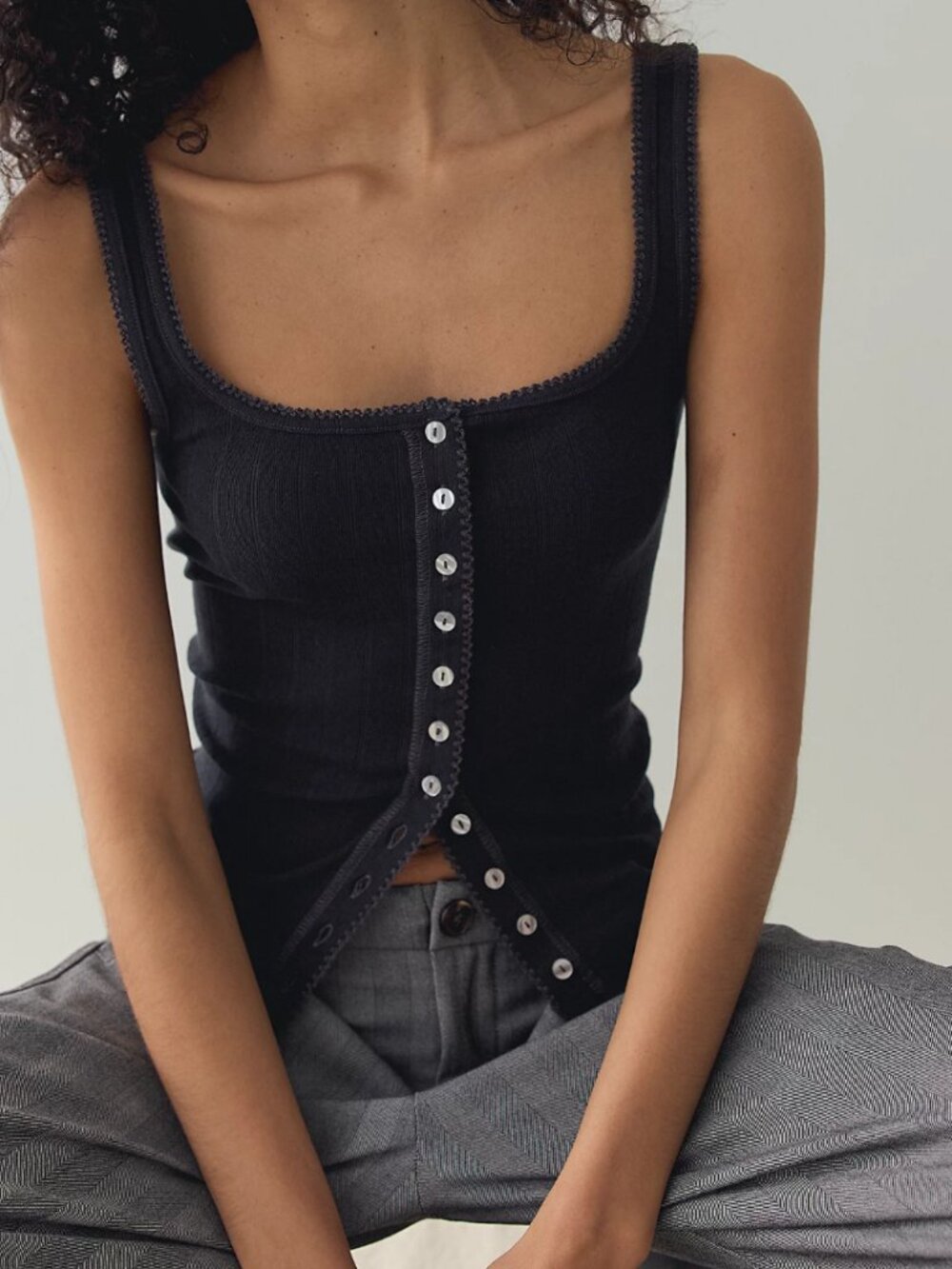 NWT Free People End Game Pointelle Tank in Black - Picture 4 of 8